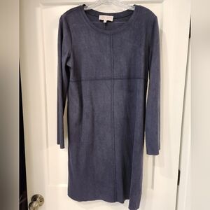 The Cloister Collection Women's Blue Long Sleeve Dress Faux Suede